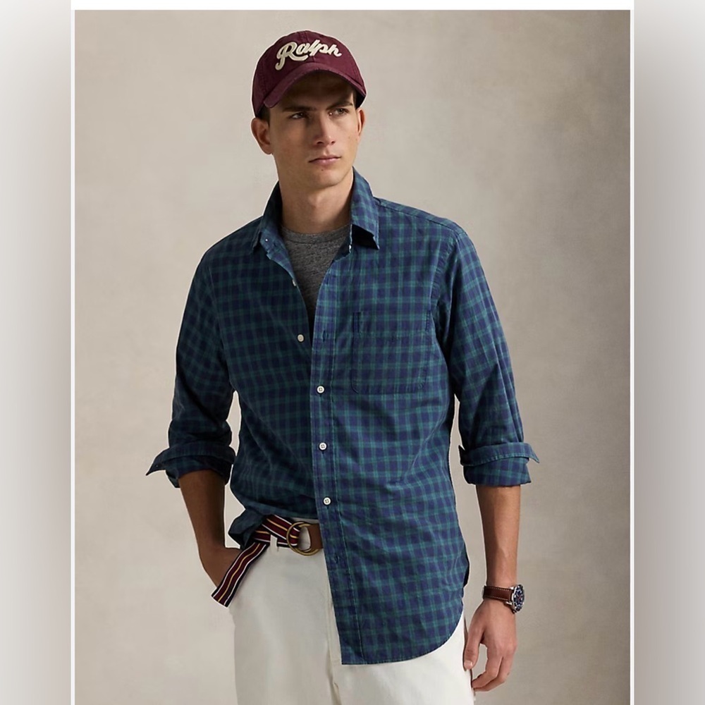 Ralph Lauren Classic Fit Plaid Broadcloth Button Down Shirt Size Large